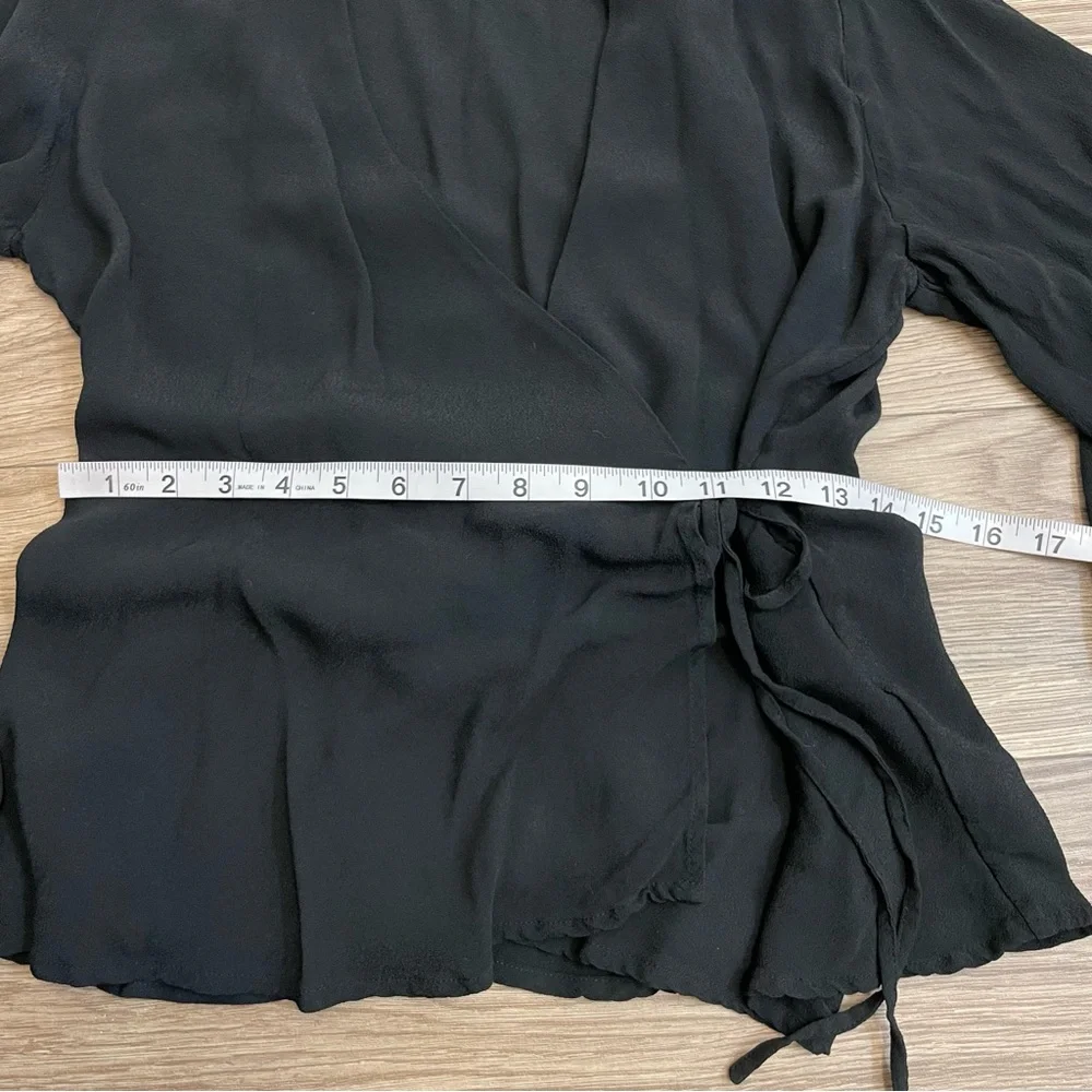 J Crew Black Long Sleeve Wrap Front Crepe Blouse
